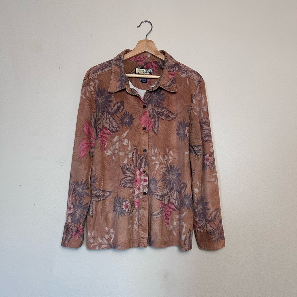Havana Jack Cafe Hawaiian Floral Sueded Button Down Extra Large Vintage Like New